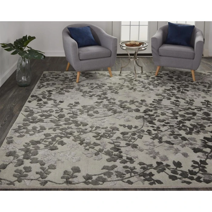 Feizy Bella Casual Floral & Botanical, Gray/Silver/Taupe, 2'-6" x 8' Runner