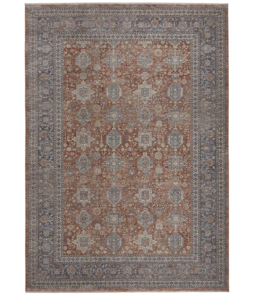 Feizy Marquette Rustic Persian Farmhouse Rug, Rust/Aegean Blue, 5ft x 7ft-2in Area Rug