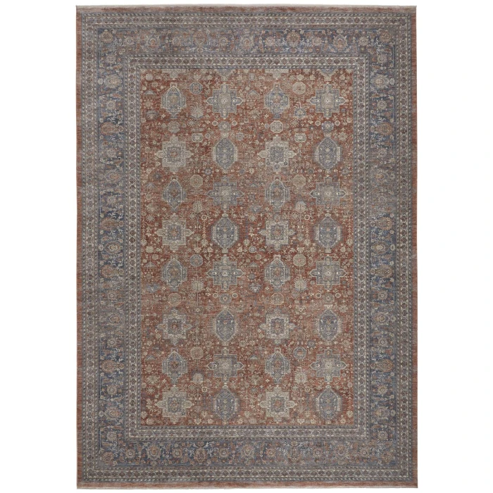 Feizy Marquette Rustic Persian Farmhouse Rug, Rust/Aegean Blue, 2ft-8in x 12ft, Runner