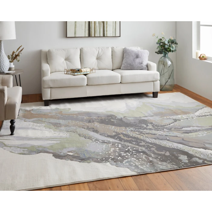 Feizy Clio Industrial Abstract, Green/Purple/Ivory, 2' x 3' Accent Rug