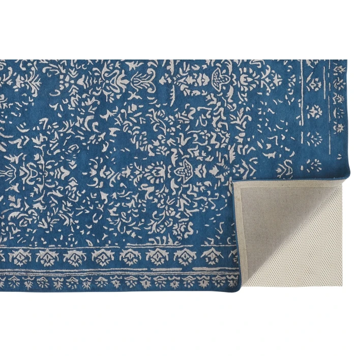 Feizy Bella High/Low Floral Wool Rug, Vallarta Blue/Silver Gray, 2ft-6in x 8ft, Runner