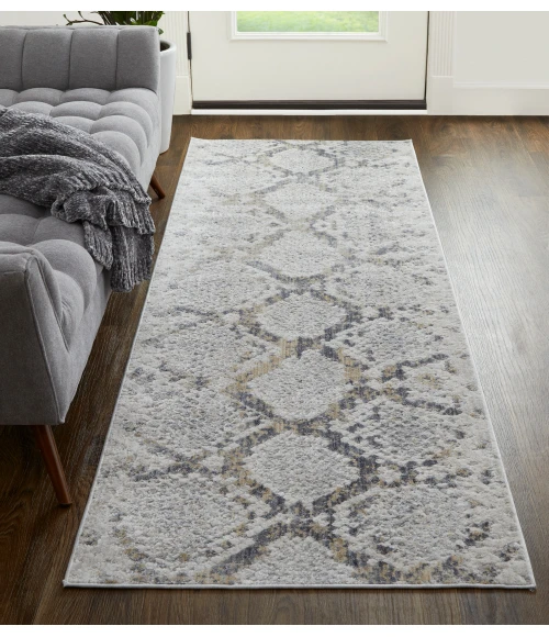 Feizy Laina Global Trellis & Lattice, Silver/Gray/Blue, 3' x 10' Runner