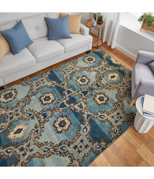 Feizy Amzad Craftsman Ikat, Blue/Gray/Tan, 9'-6" x 13'-6" Area Rug