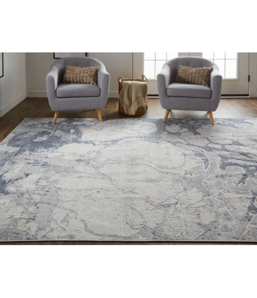 Feizy Laina Casual Abstract, Ivory/Blue, 7'-10" x 9'-6" Area Rug