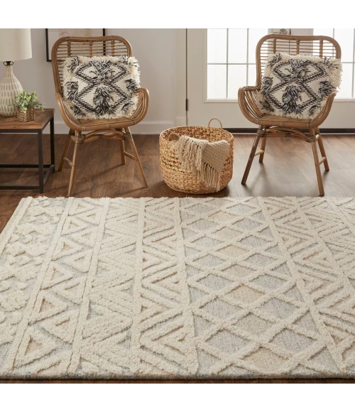 Feizy Anica Moroccan Geometric, Ivory/Blue/Tan, 12' x 15' Area Rug