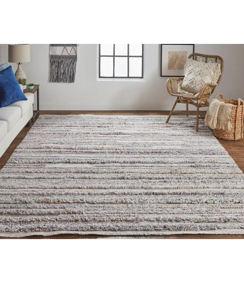 Feizy Alden Contemporary Bohemian Shag Rug, Gray/Red/Yellow, 5ft x 8ft Area Rug