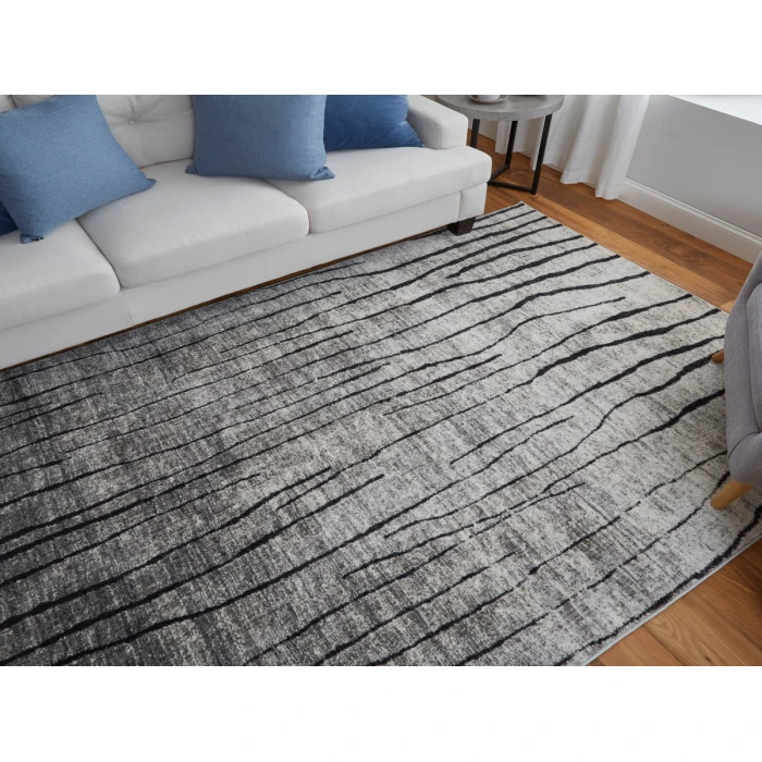 Feizy Kano Industrial Abstract, Gray/Black/Taupe, 2'-7" x 8' Runner