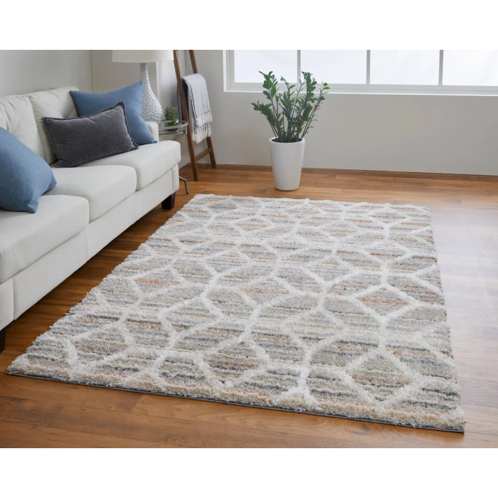 Feizy Mynka Bohemian & Eclectic Diamond, Tan/Taupe/Ivory, 5' x 8' Area Rug