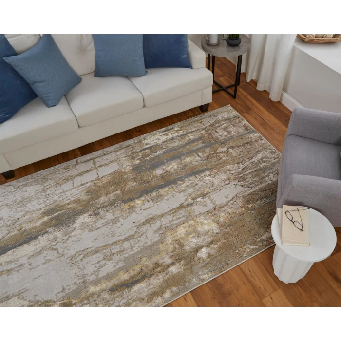 Feizy Aura Casual Abstract, Ivory/Gold/Brown, 1'-8" x 2'-10" Accent Rug