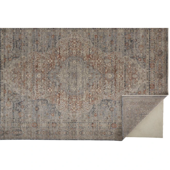 Feizy Marquette Rustic Persian Farmhouse Rug, Rust/Denim Blue, 2ft x 3ft Accent Rug