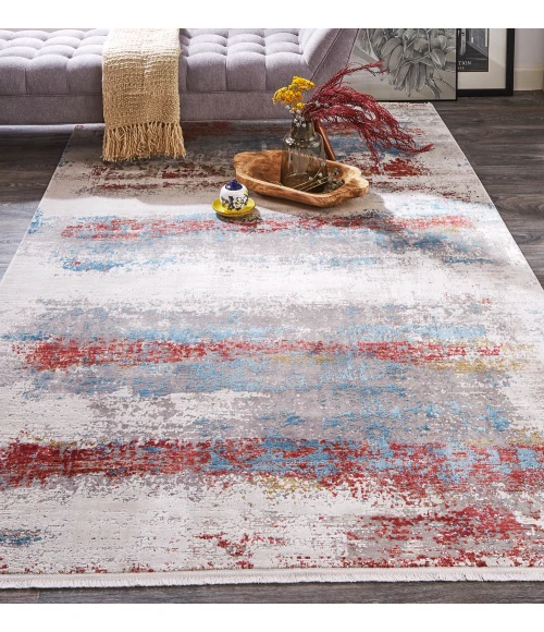 Feizy Cadiz Industrial Abstract, Gray/Red/Blue, 13' x 20' Area Rug