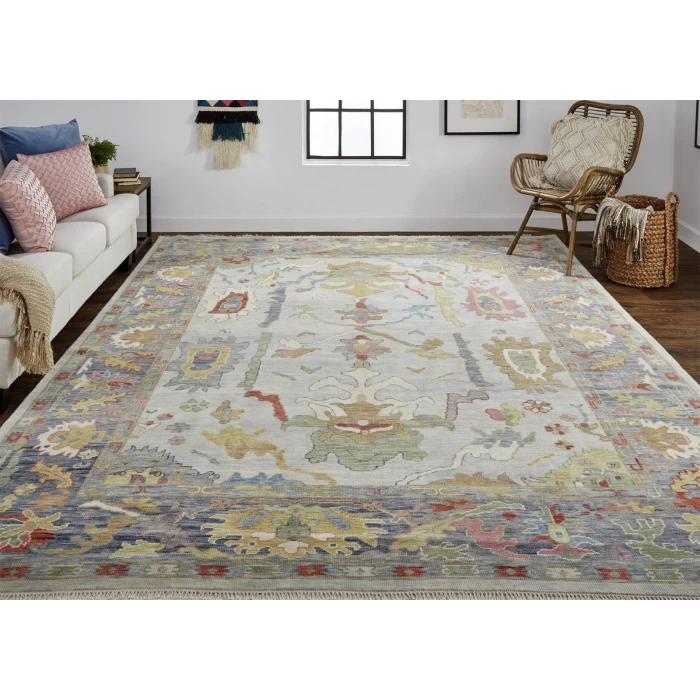 Feizy Karina Hand-Knotted Botanical Area Rug, Blue/Cool Gray, 5ft-6in x 8ft-6in