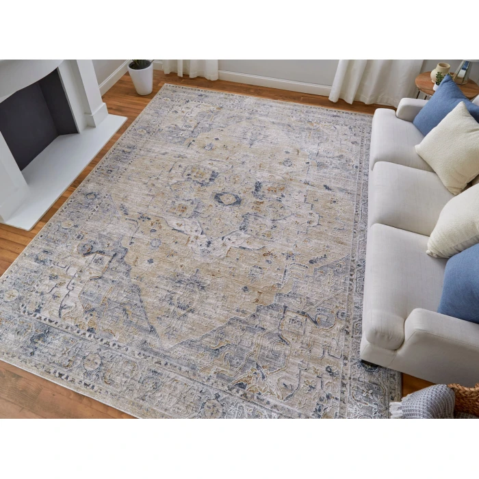 Feizy Pasha BEIGE/BLUE PAS39M5F 6 ft. 7 in. X 9 ft. 6 in. Rectangle Rug