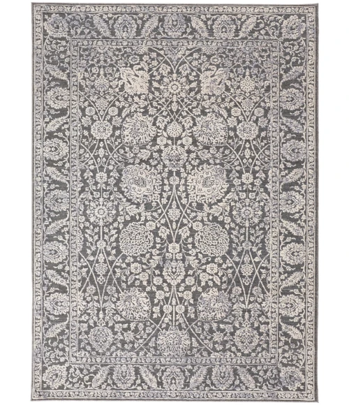 Feizy Thackery Transitional Oriental Rug, Charcoal/Bone White, 5ft-6in x 5ft-6in Round