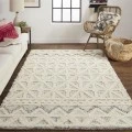 Feizy Anica Moroccan Wool Rug w/Diamond Lines, Ivory/Chambray Blue, 5ft x 8ft Area Rug