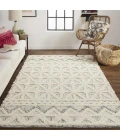 Feizy Anica Moroccan Wool Rug w/Diamond Lines, Ivory/Chambray Blue, 5ft x 8ft Area Rug