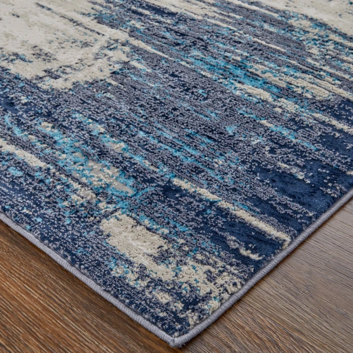 Feizy Indio Industrial Abstract, Tan/Blue/Ivory, 2'-10" x 7'-10" Runner