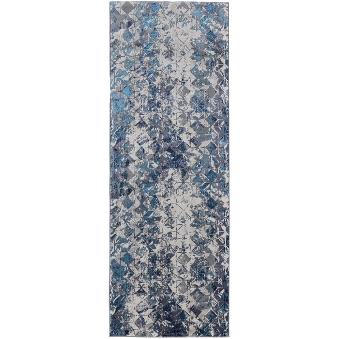 Feizy Indio Bohemian & Eclectic Diamond, Blue/Ivory/Gray, 2'-10" x 7'-10" Runner