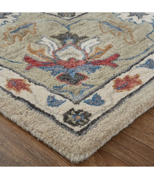 Feizy Rylan Tufted Persian Floral Rug, Stone Gray/Red/Blue, 9ft x 12ft Area Rug