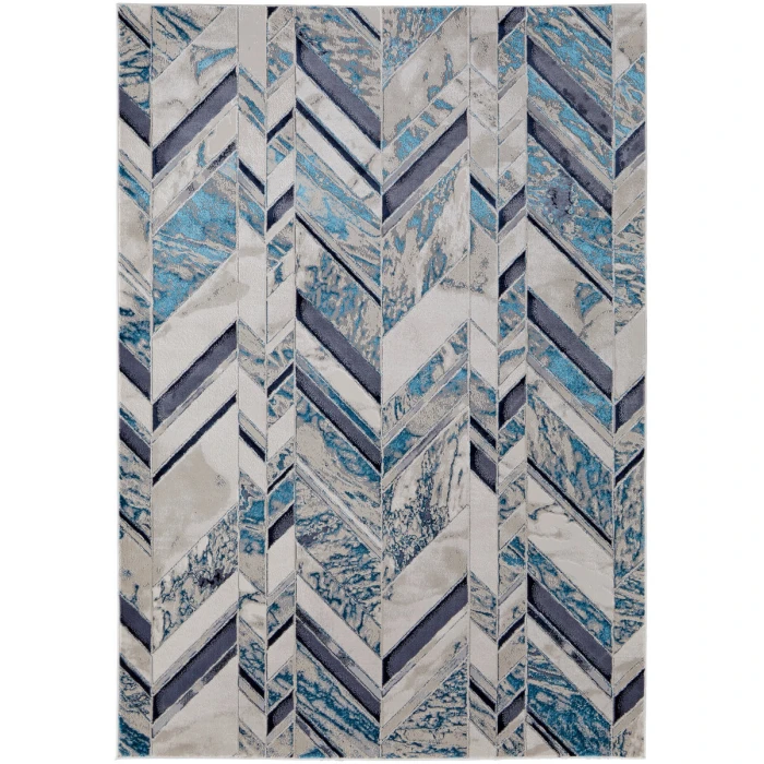 Feizy Indio Casual Herringbone, Ivory/Blue/Gray, 3'-11" x 6' Accent Rug