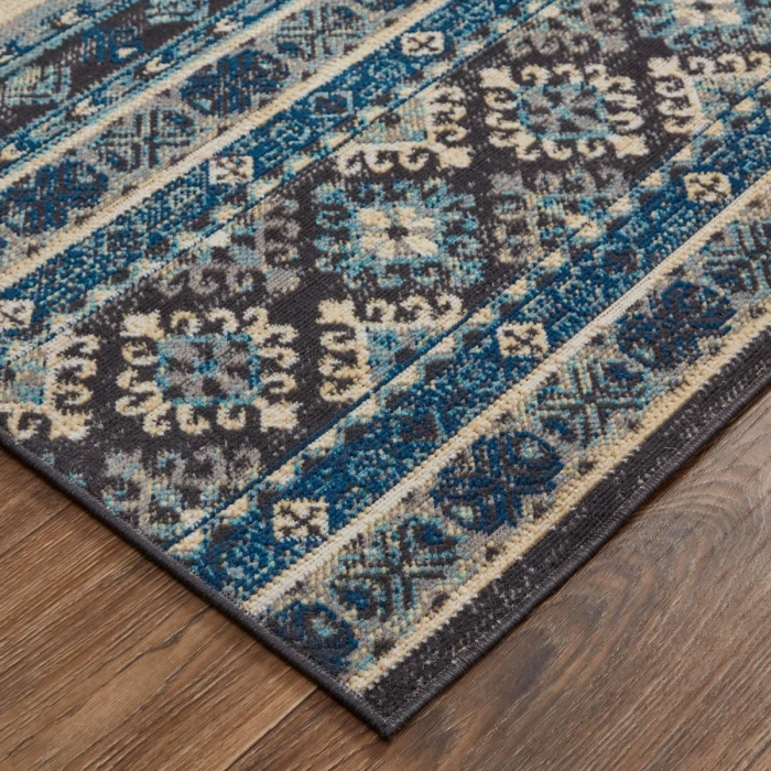 Feizy Nolan Vinatge Style Tribal Kazak Rug, River Blue/Charcoal Gray, 12ft-10in x 15ft