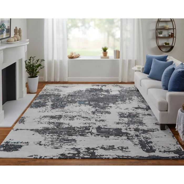 Feizy Zarah Bohemian & Eclectic Abstract, Ivory/Gray/Blue, 8' x 10' Area Rug