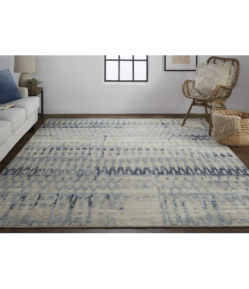Feizy Palomar Hand-Knot Abstract Area Rug, Light Beige/Denim Blue, 8x6in x 11x6in