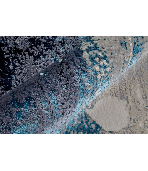 Feizy Indio Industrial Abstract, Ivory/Blue/Black, 2'-10" x 7'-10" Runner