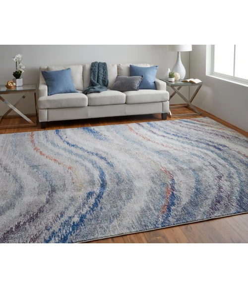 Feizy Edgemont Casual Abstract, Blue/Gray/Orange, 10' x 14' Area Rug