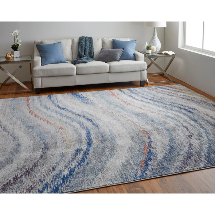Feizy Edgemont Casual Abstract, Blue/Gray/Orange, 10' x 14' Area Rug
