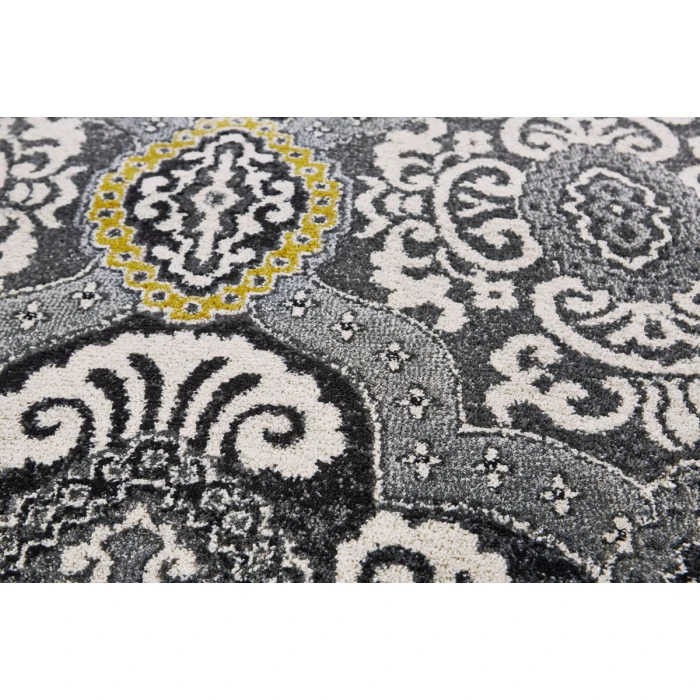 Feizy Bleecker Bohemian & Eclectic Damask, Ivory/Gray/Yellow, 10' x 13'-2" Area Rug