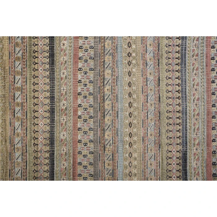 Feizy Payton Global Stripes, Tan/Orange/Blue, 9'-6" x 13'-6" Area Rug