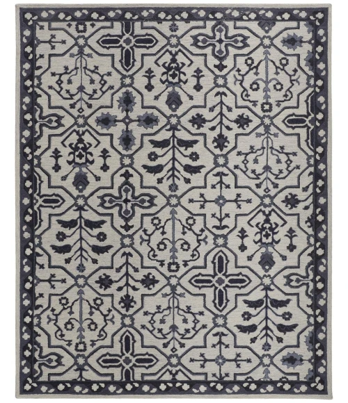 Feizy Fallon Rustic Farmhouse Rug, Ornamental, Light Gray/Black, 2ft x 3ft Accent Rug