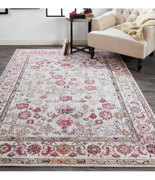 Feizy Armant Vintage Oriental, Ivory/Pink/Gray, 9'-5" x 12'-5" Area Rug
