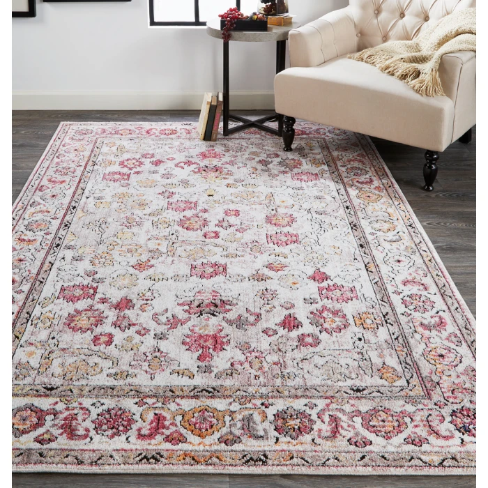 Feizy Armant Vintage Oriental, Ivory/Pink/Gray, 9'-5" x 12'-5" Area Rug