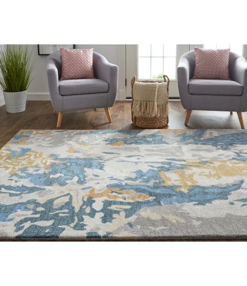 Feizy Everley Casual Abstract, Gray/Blue/Gold, 12' x 15' Area Rug