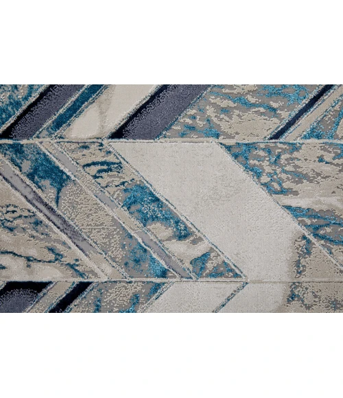 Feizy Indio Casual Herringbone, Ivory/Blue/Gray, 9'-2" x 12' Area Rug