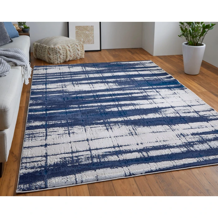 Feizy Indio Industrial Abstract, Ivory/Blue/Gray, 3'-11" x 6' Accent Rug