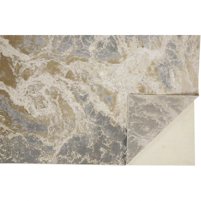 Feizy Aura Industrial Abstract, Ivory/Silver/Gold, 13' x 20' Area Rug
