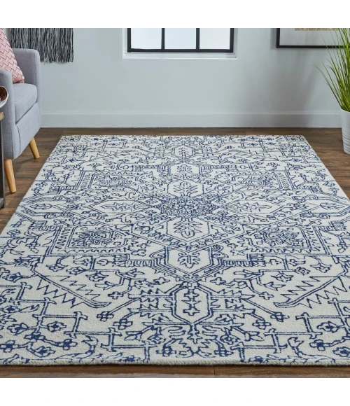 Feizy Belfort Vintage Medallion, Ivory/Blue, 10' x 14' Area Rug