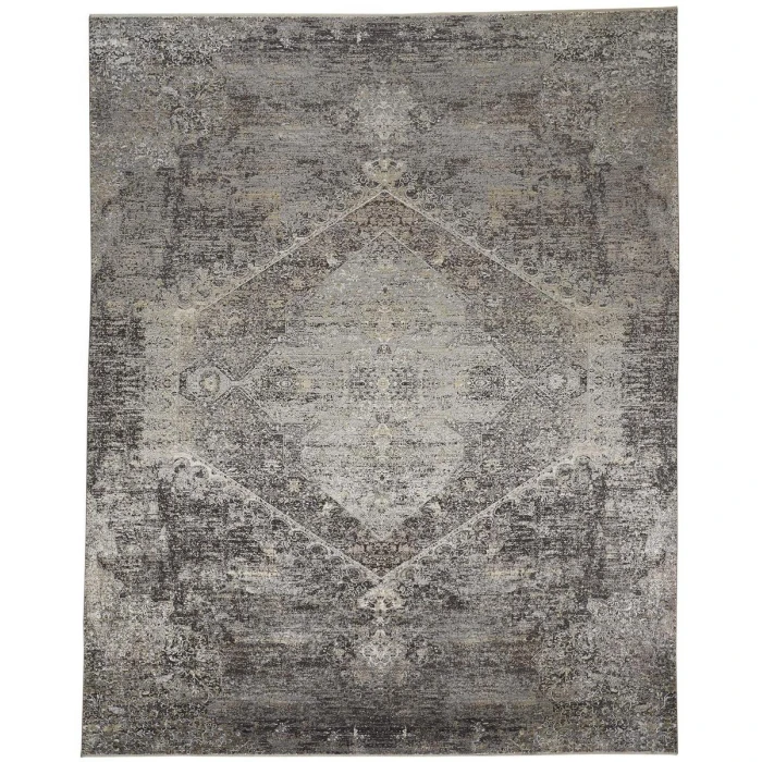 Feizy Sarrant Casual Distressed, Gray/Silver/Ivory, 9'-6" x 12'-7" Area Rug