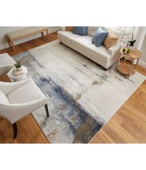 Feizy Clio Bohemian & Eclectic Abstract, Ivory/Blue/Brown, 9' x 12' Area Rug