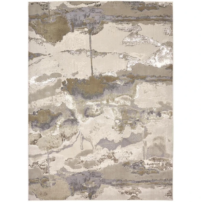 Feizy Aura Casual Watercolor, Gray/Ivory/Gold, 3'-11" x 6' Accent Rug