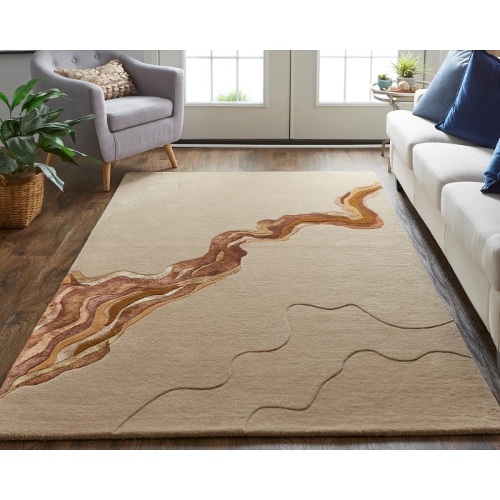 Feizy Serrano Industrial Abstract, Tan/Orange, 5' x 8' Area Rug