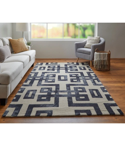 Feizy Lorrain Mid-Century Modern Geometric, Ivory/Black, 9'-6" x 13'-6" Area Rug