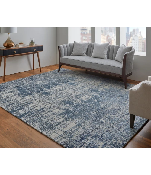 Feizy Eastfield Casual Abstract, Blue/Ivory, 8' x 8' Round Rug