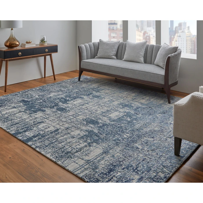 Feizy Eastfield Casual Abstract, Blue/Ivory, 8' x 8' Round Rug