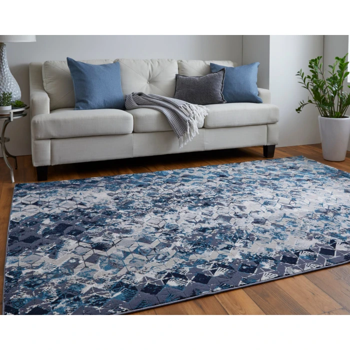Feizy Indio Bohemian & Eclectic Diamond, Blue/Ivory/Gray, 2'-10" x 7'-10" Runner