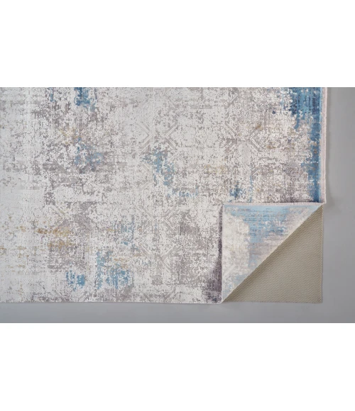 Feizy Cadiz Industrial Abstract, Ivory/Blue/Gold, 9'-9" x 13'-2" Area Rug