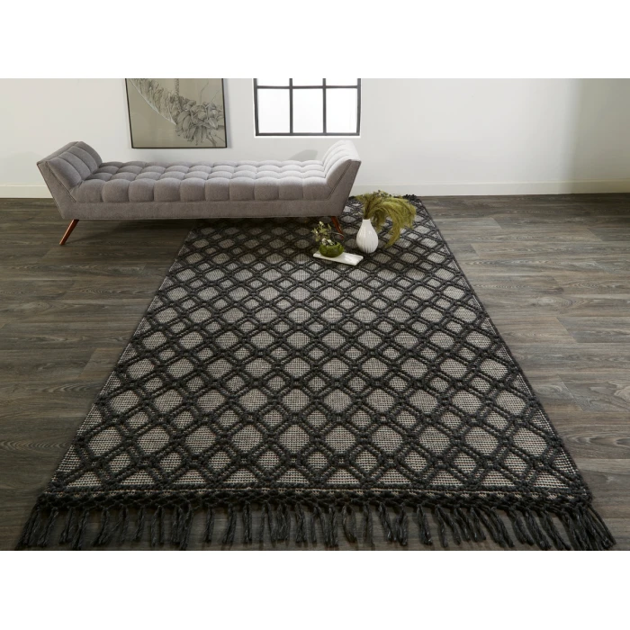 Feizy Phoenix Farmhouse Diamond, Black/Ivory, 7'-9" x 9'-9" Area Rug